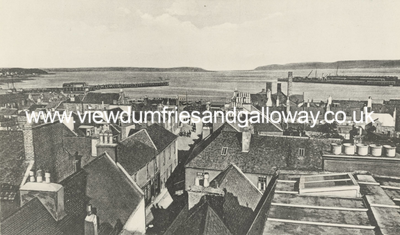Two piers looking over rooftops, Stranraer