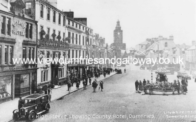 Dumfries High Street showing County Hotel 
